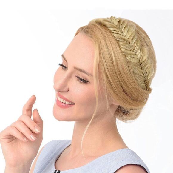 ⭐️wide Fishtail 2 Strands Synthetic Hair Braided Headband Dark Ash Blonde⭐️ - Picture 6 of 8